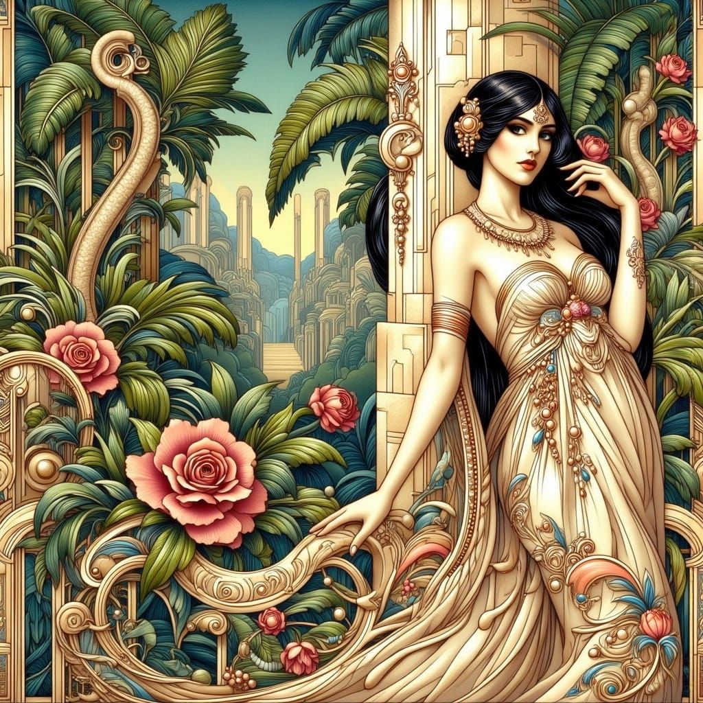 Desert Rose: Regal Woman in Art Nouveau Style