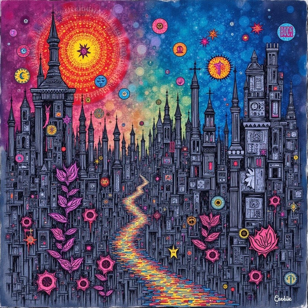 Vibrant Candyland Wonderland in Whimsical Gouache