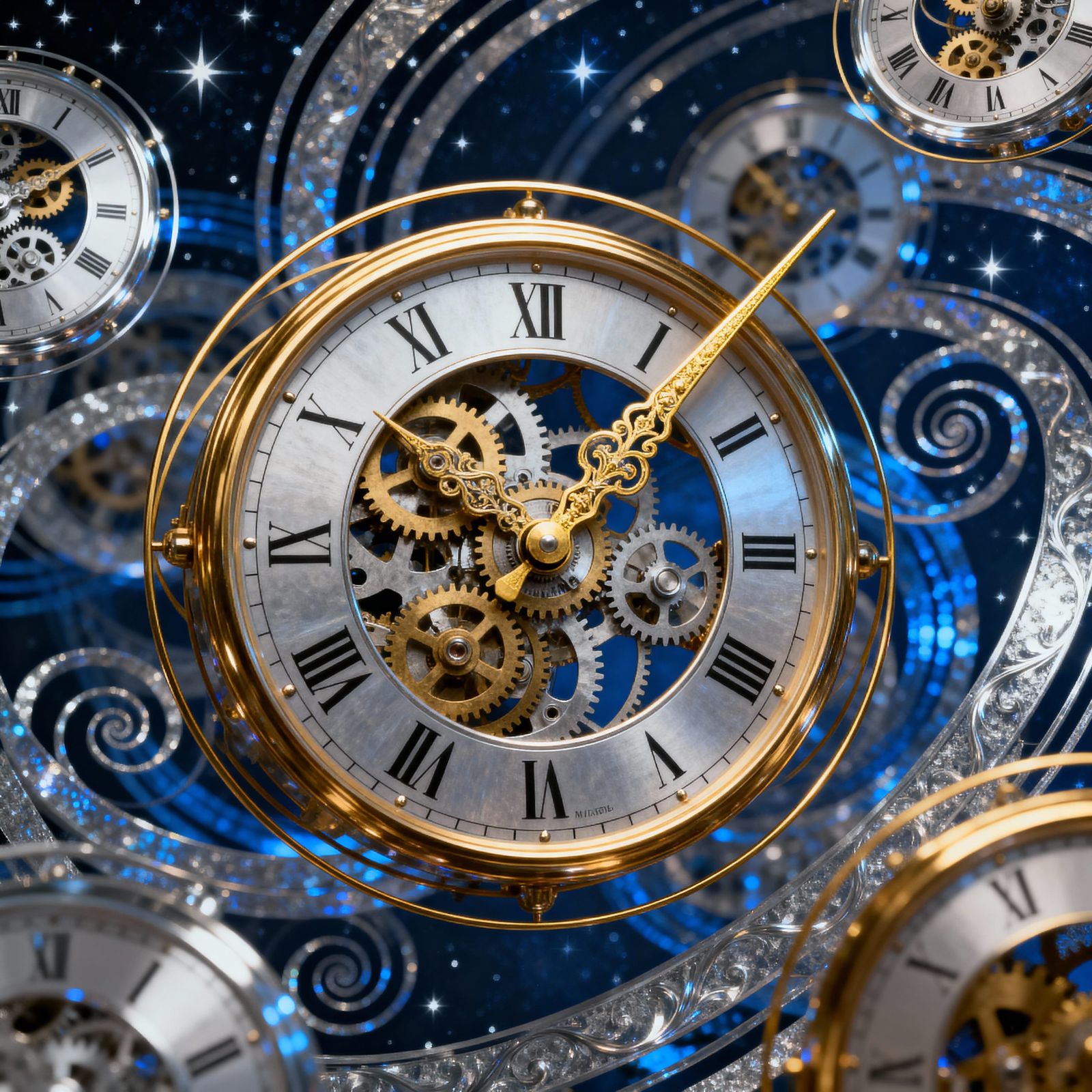 Intricate Golden Clockwork Universe with Celestial Gears