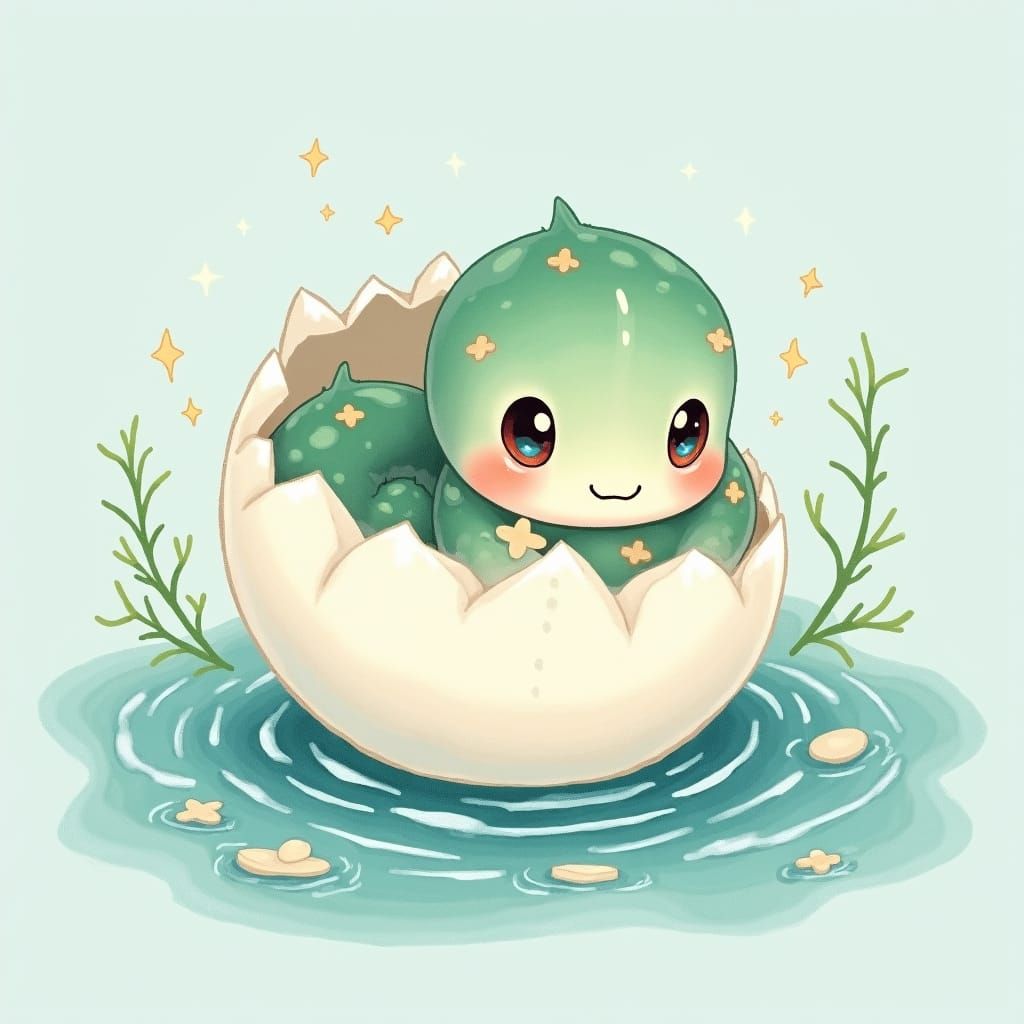 Chibi Water Snake Hatches in Dreamy Manga Style