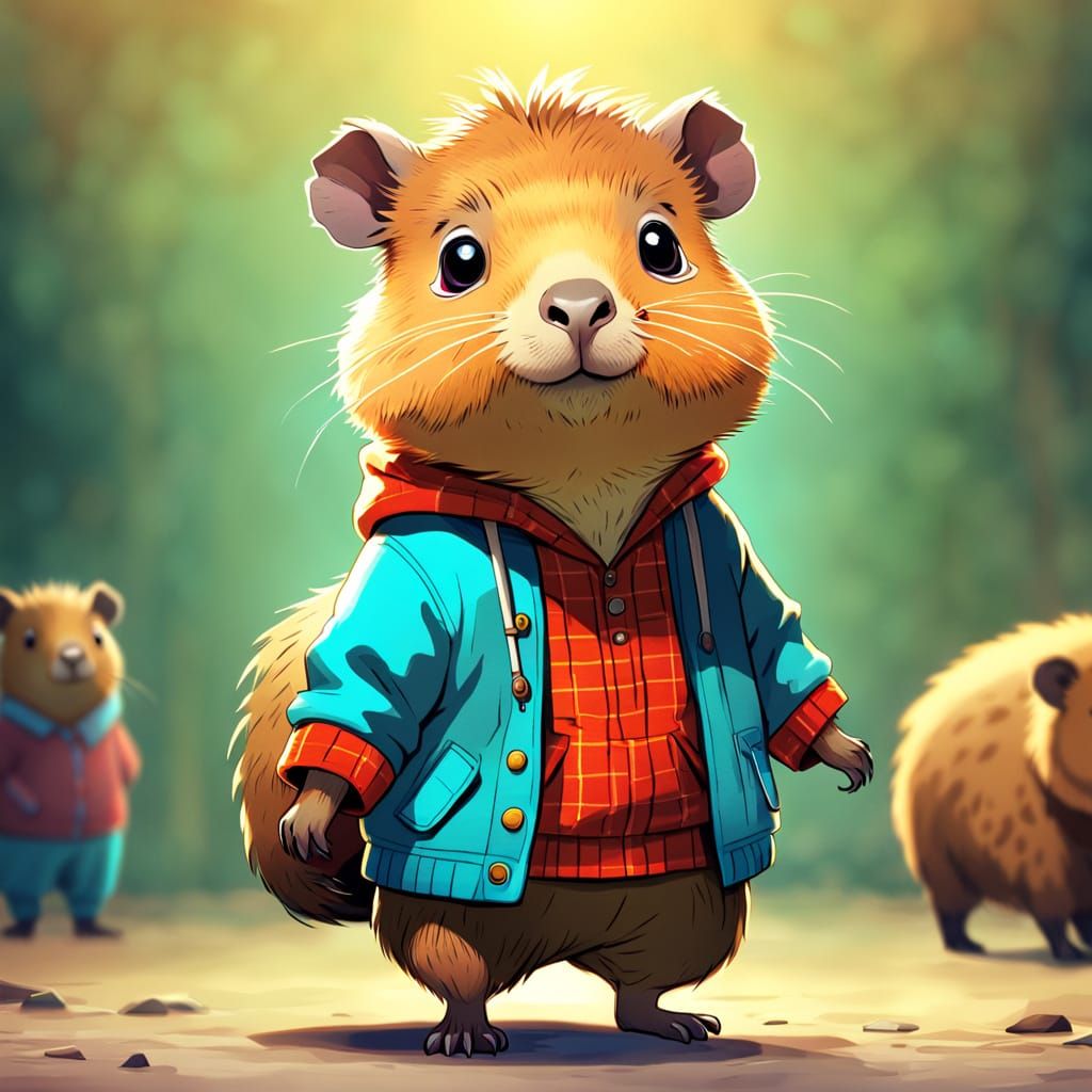 Cartoon Capybara Character in Comic Book Style