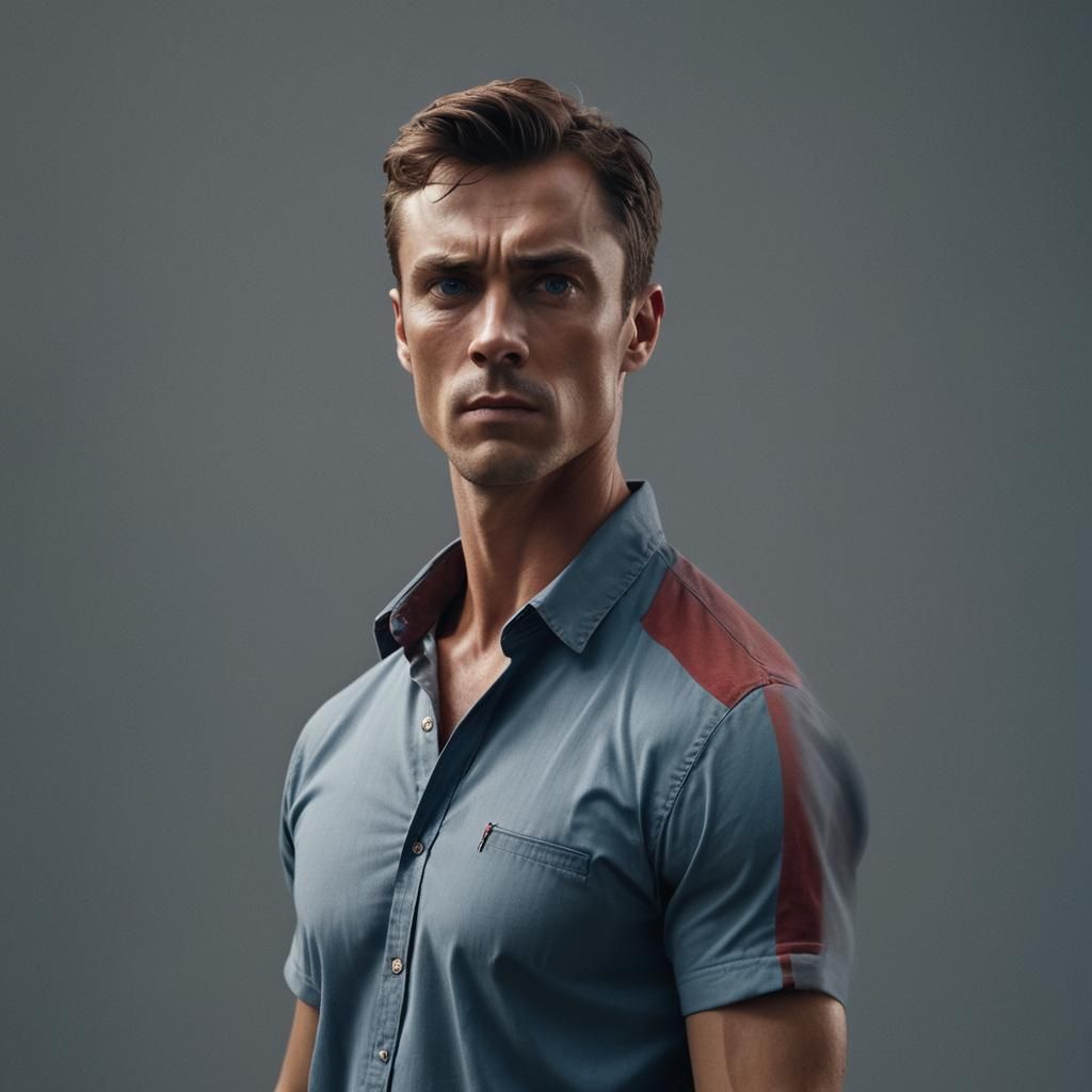 Intense Close-Up of Muscular Man in Film Noir Style