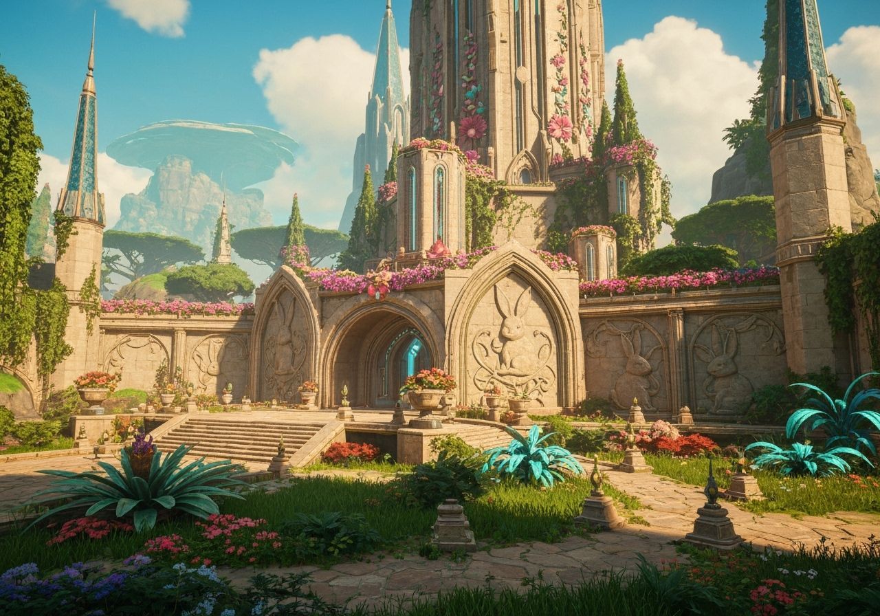 Rabbit Palace in Lush Gardens, Futuristic Design