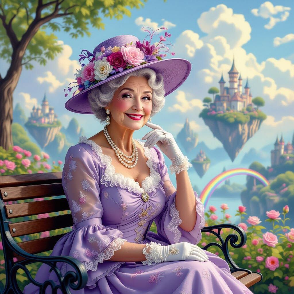 Dreamlike Elderly Woman in a Fantasy Landscape