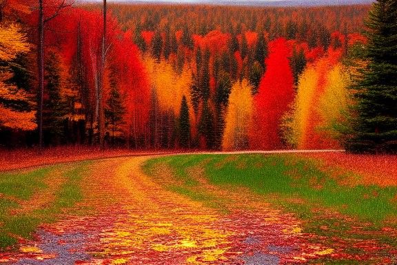 Art Deco Autumn Landscape in Warm Colors