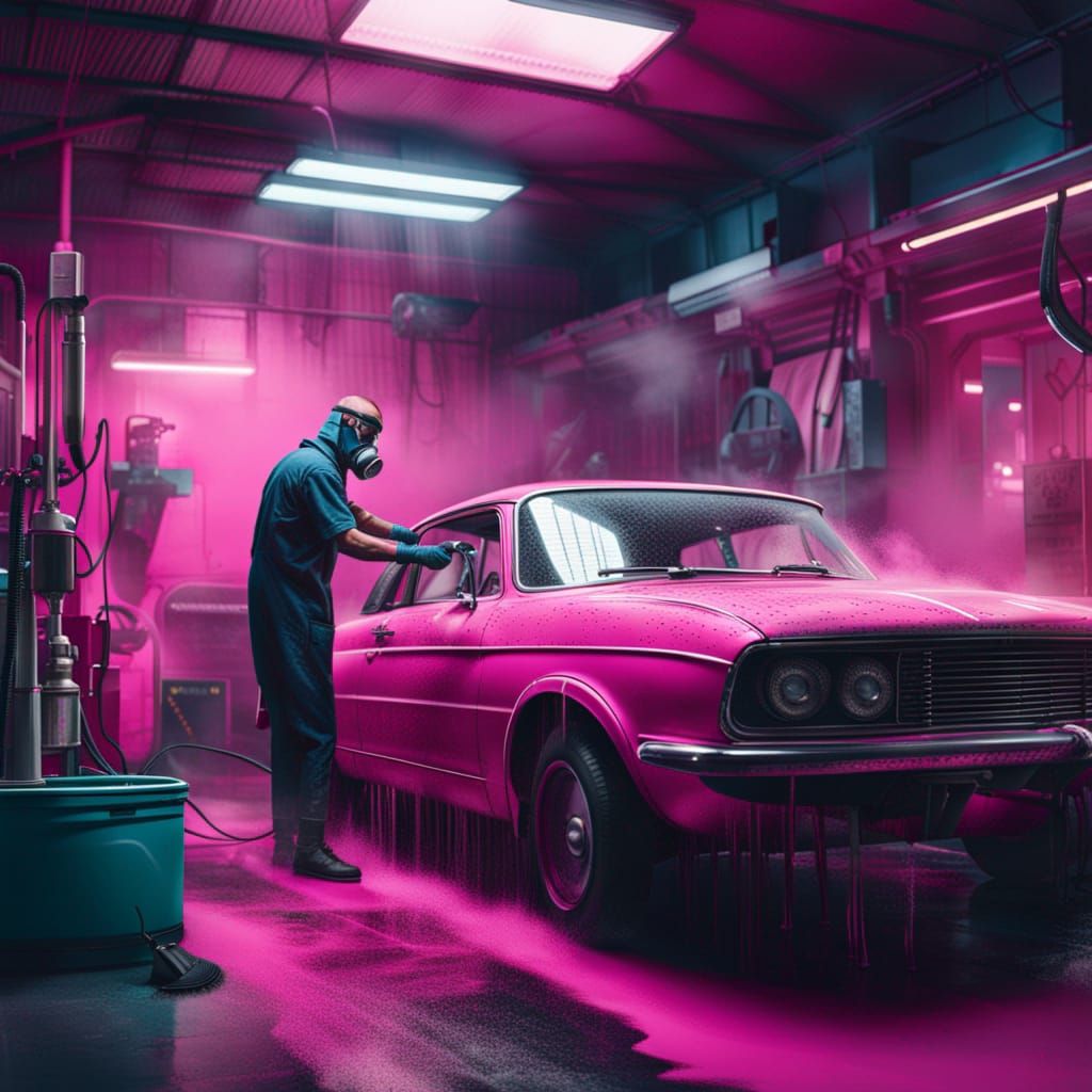 Car Wash Studio Scene in Detailed Matte Painting Style