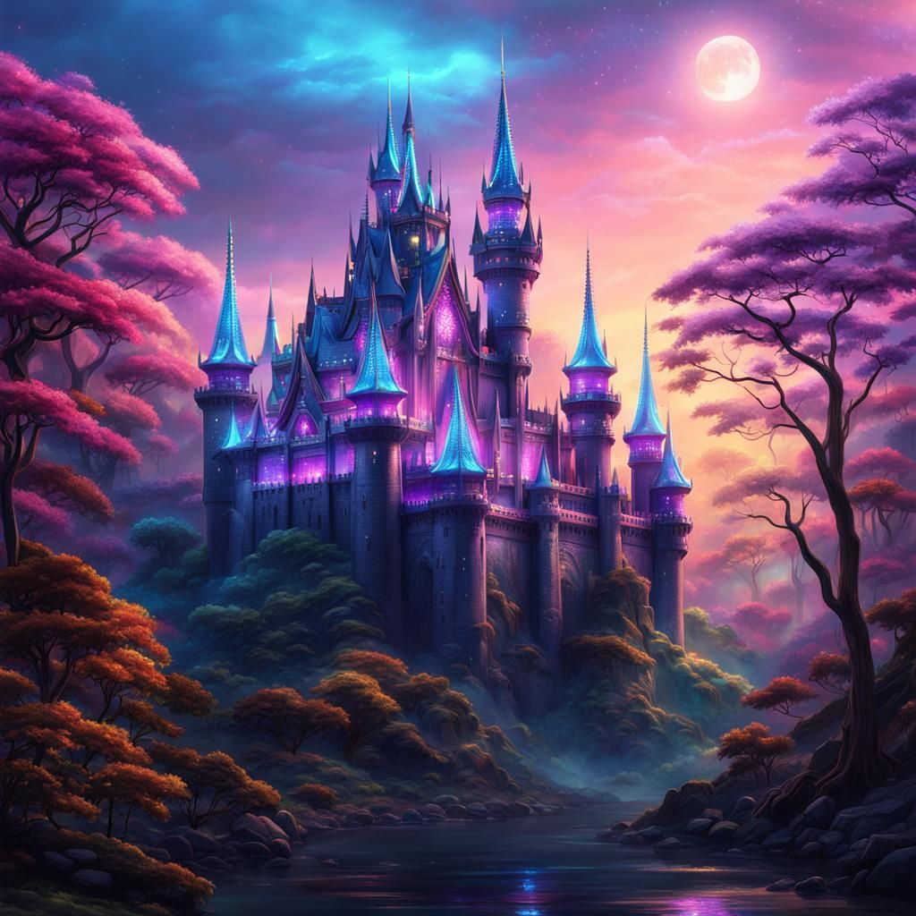 Majestic Gothic Castle in Japanese Forest Concept Art