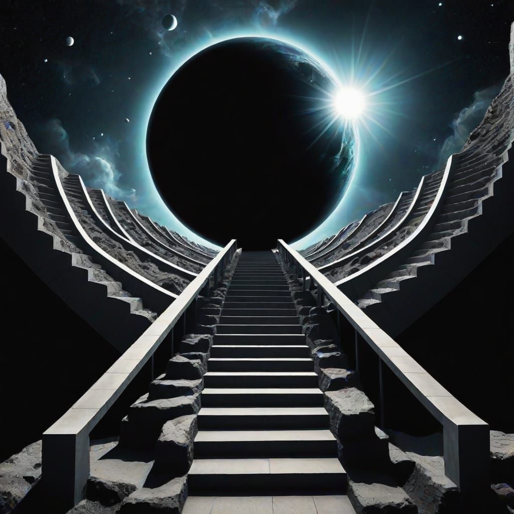 Stairway to Parallel Universe Beneath Black Sun