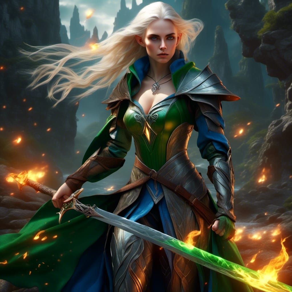 Gloomy Elf Wizard with Flaming Rapier