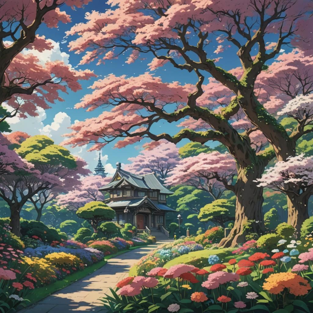 Blooming Flower Garden in Second Universe, Anime Style