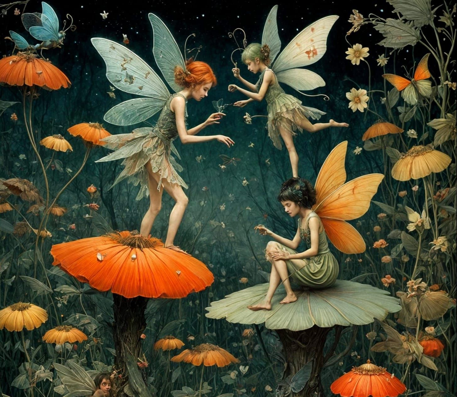 Whimsical Fairies in Dystopian Mystery Masterpiece