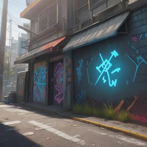 Broken Sword in Graffiti Art, Hyperrealistic Anime Style