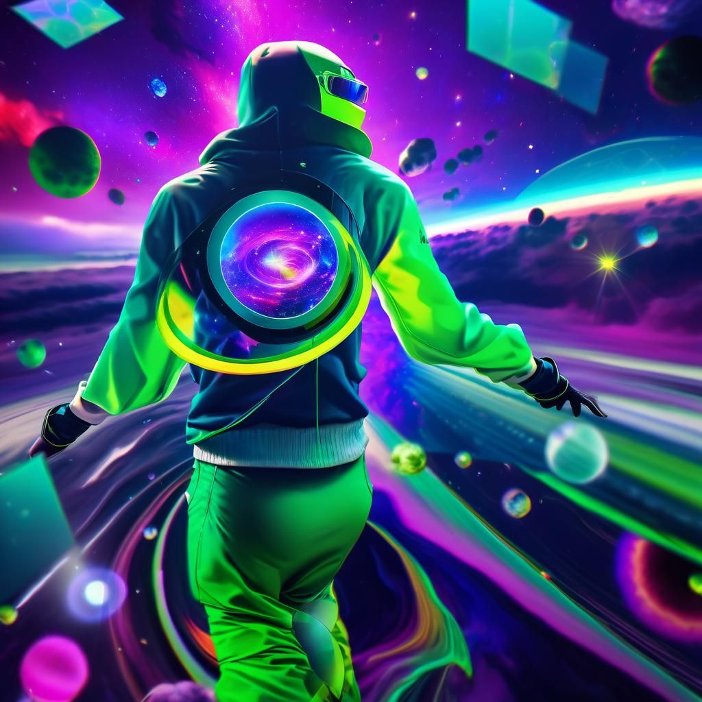 Green Space Pirate in Hyperrealistic Cosmic Art