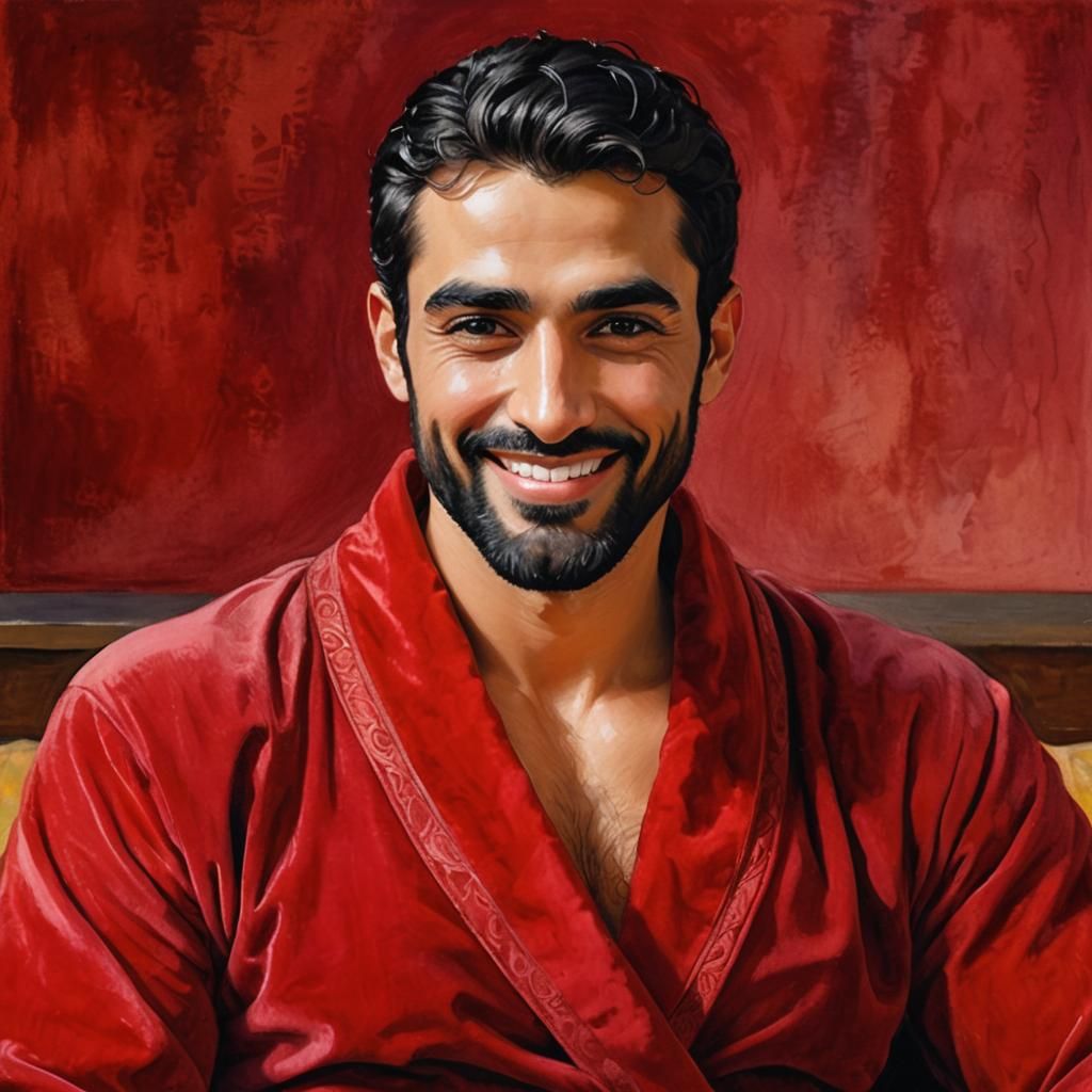 Art Nouveau Portrait: Handsome Man in Red Velvet