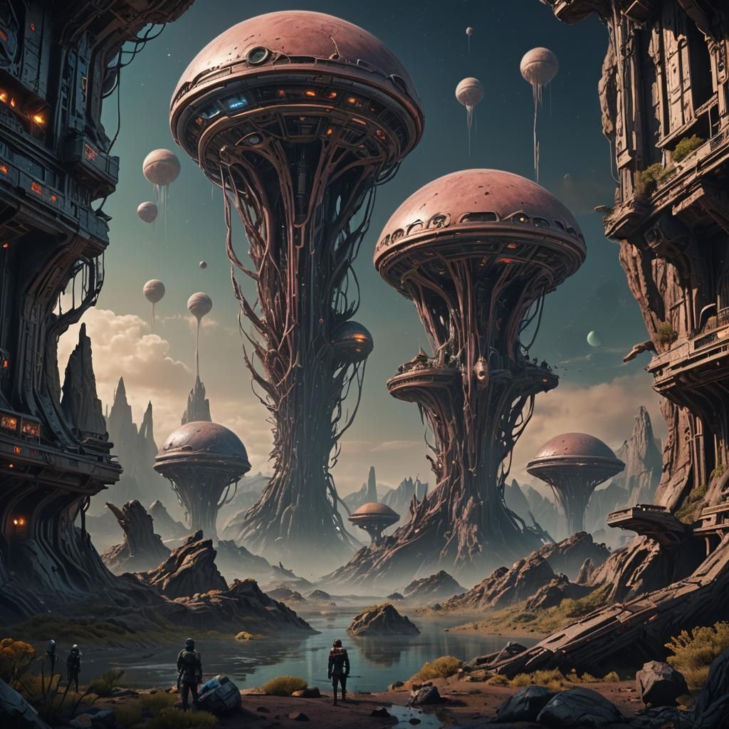 Fantastical Extraterrestrial Landscape in Detailed Matte Pai...