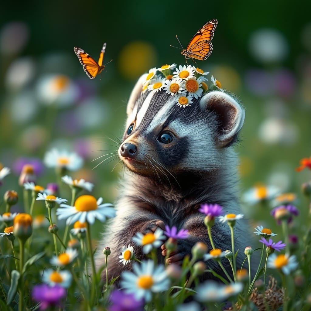 Imagine an adorable honey badger cub wearing a tiny crown of...