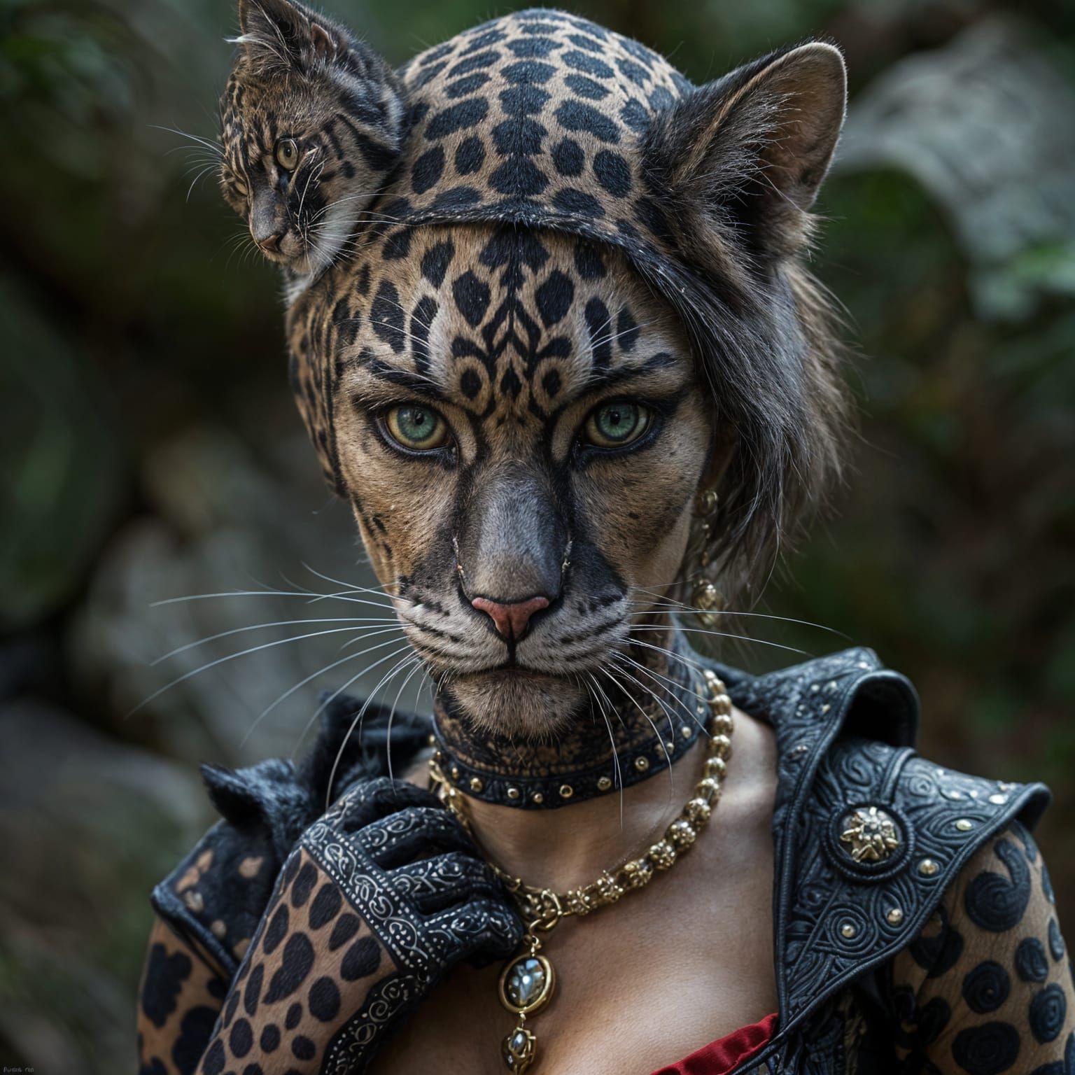 Beautiful Woman Dressed as Panther in Detailed Setting