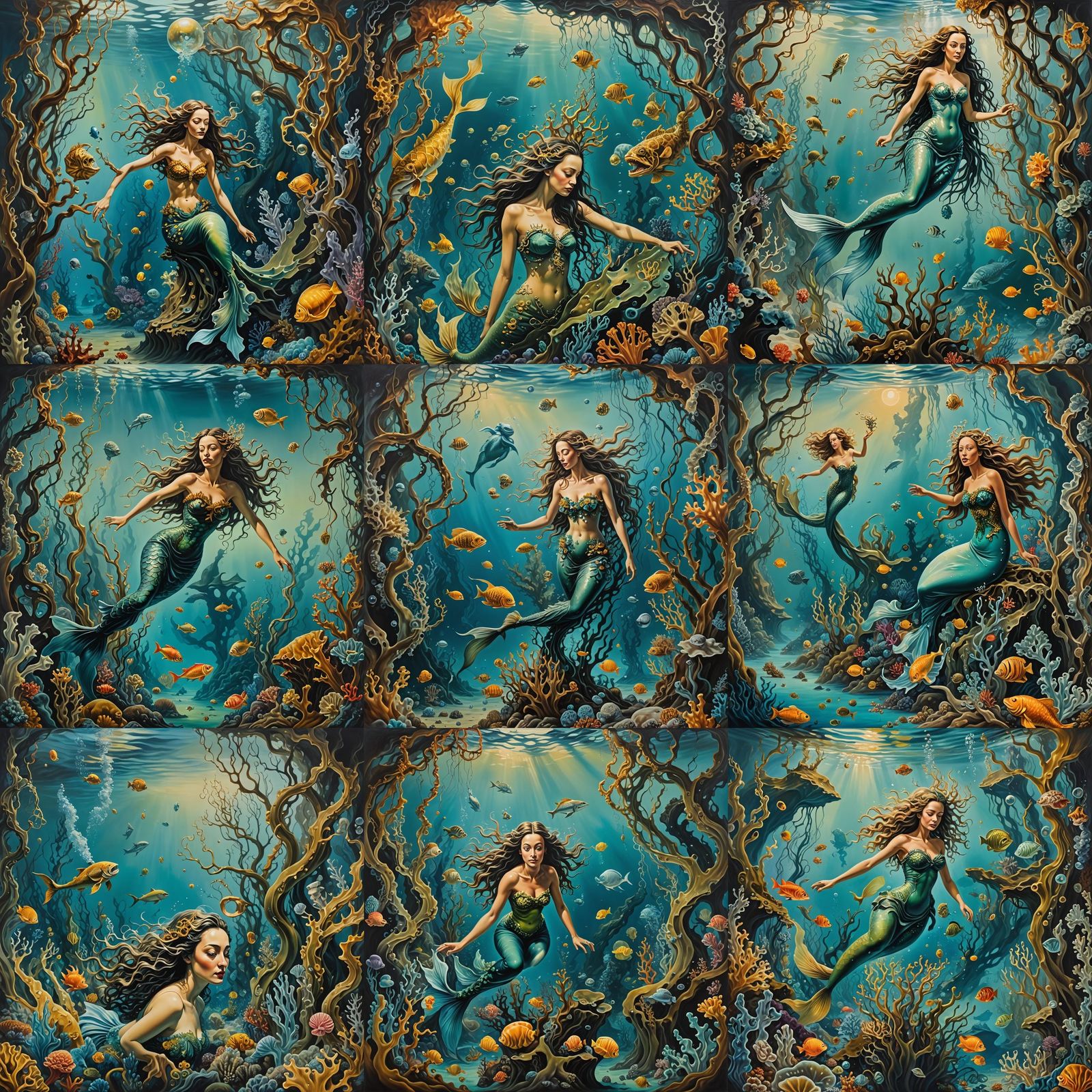 Mermaid in Undersea World, a Salvador Dali Surrealism