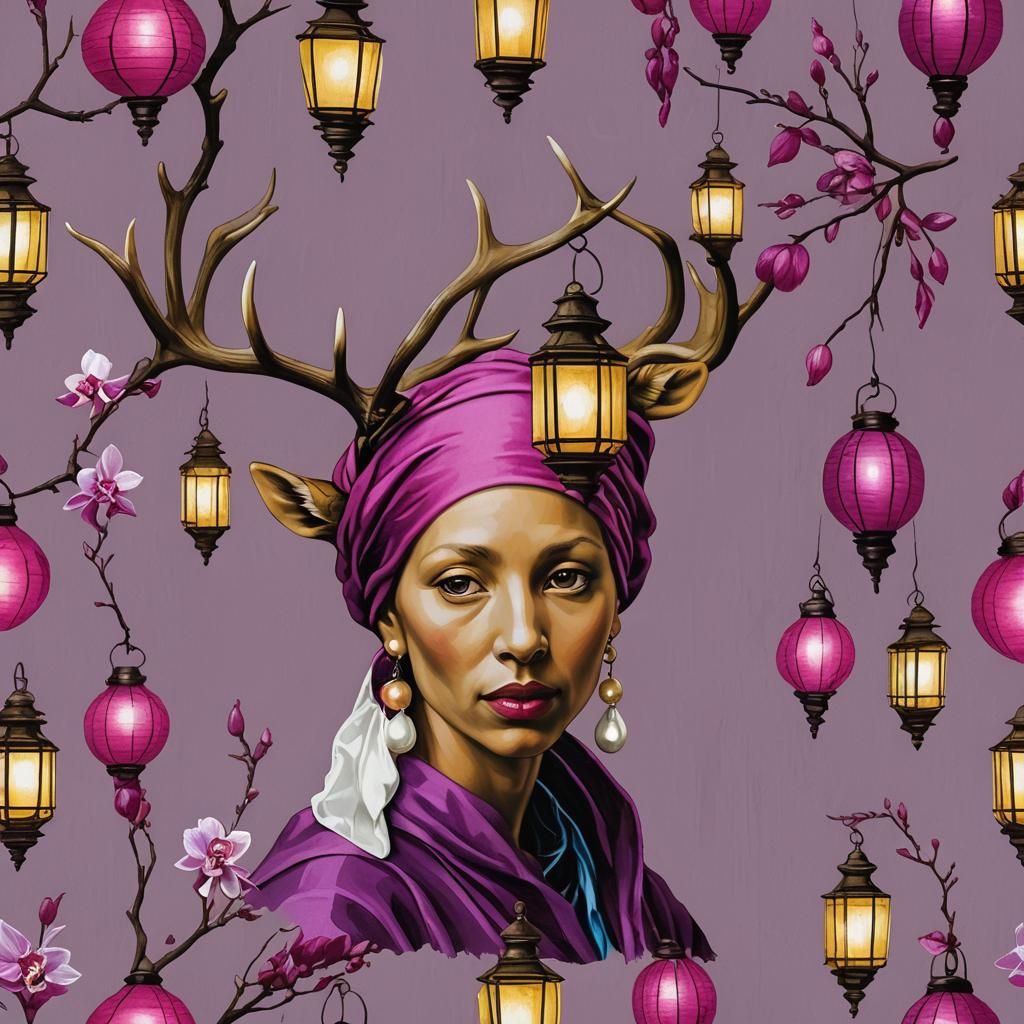 Elk with Pearl Earring in Van Eyck Style
