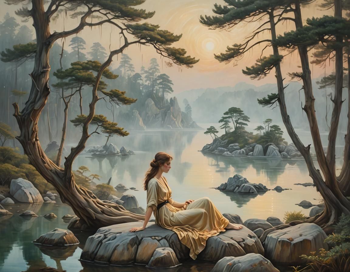 Lagoon in Pre-Raphaelite Style