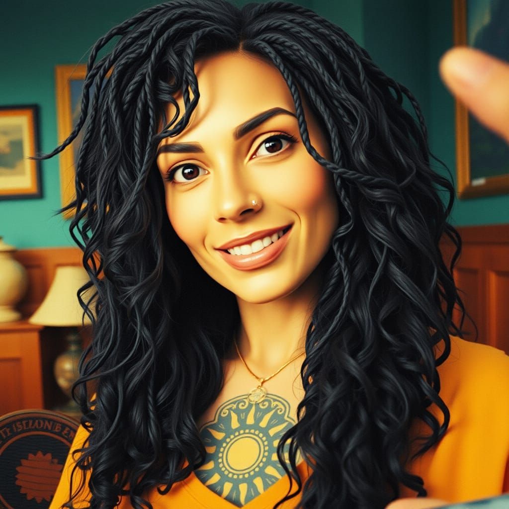 African American Woman Portrait with Braided Hair and Yellow...