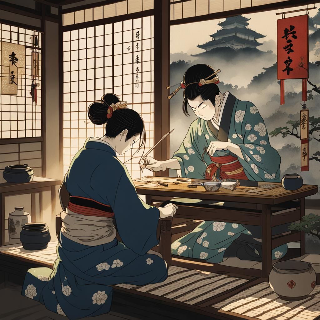 Samurai Tattoo by Geisha in Edo Period Style