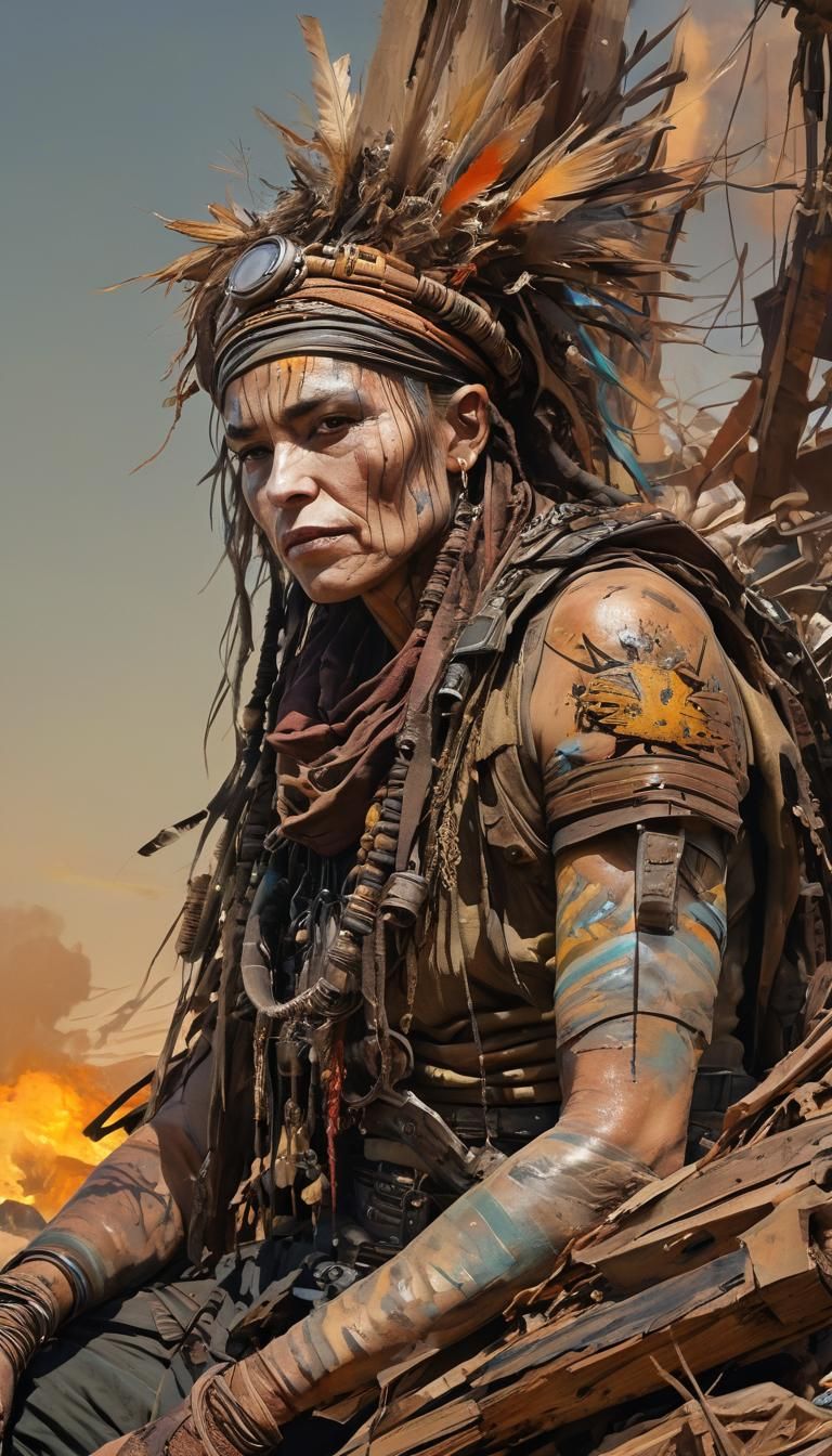 Wasteland Tribal Leader in Expressionist Watercolor