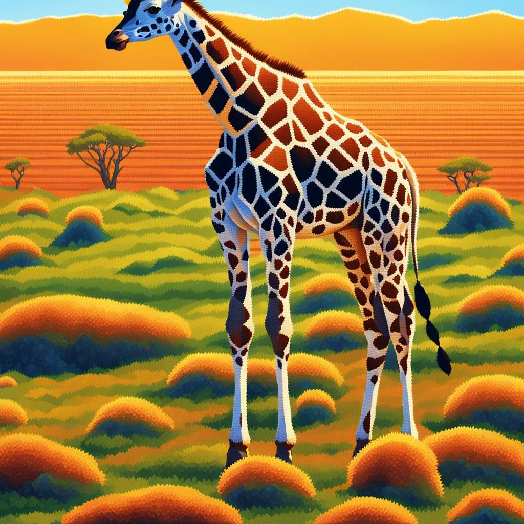 High detailed giraffe in pixel effect, little round diamond ...