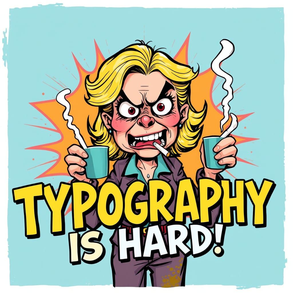 Frazzled Cartoon Woman Suffers Typographic Trauma