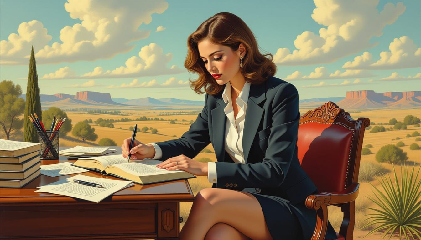 Woman Writing Book in Surreal Lucid Dreamscape