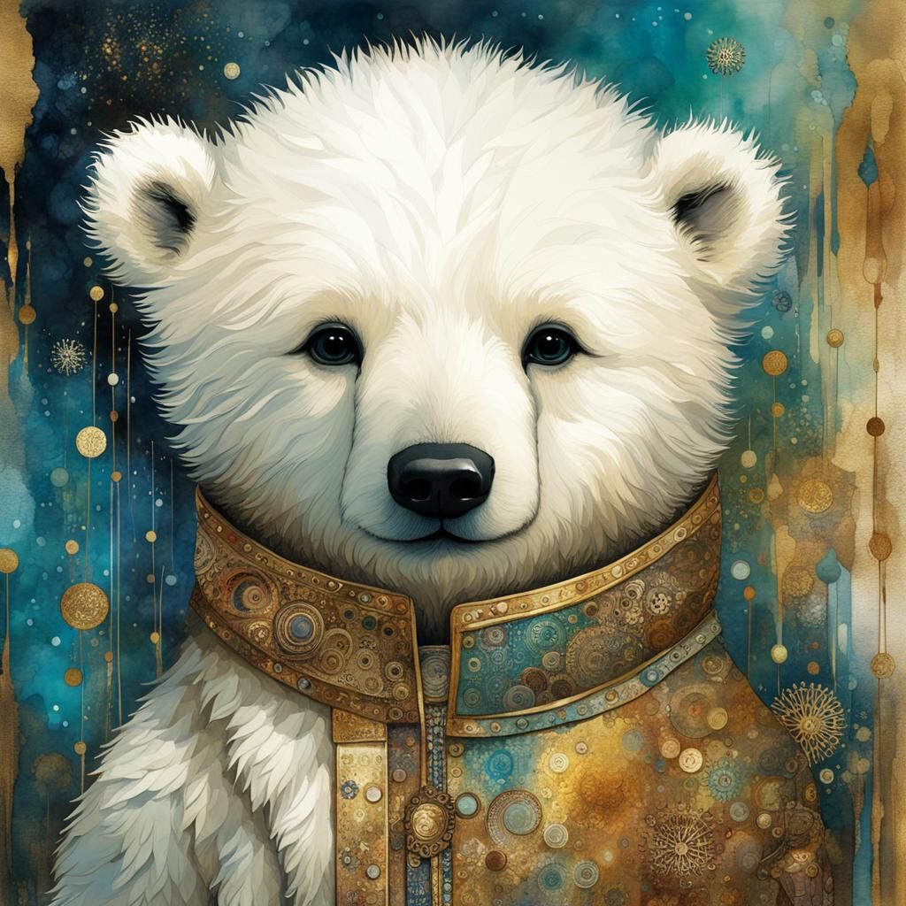Adorable Bobblehead Polar Bear in Art Brut Style
