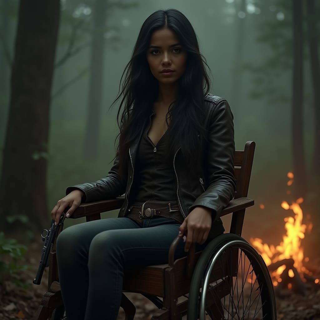 Young Mulatto Woman in Gritty, Mystical Forest Landscape