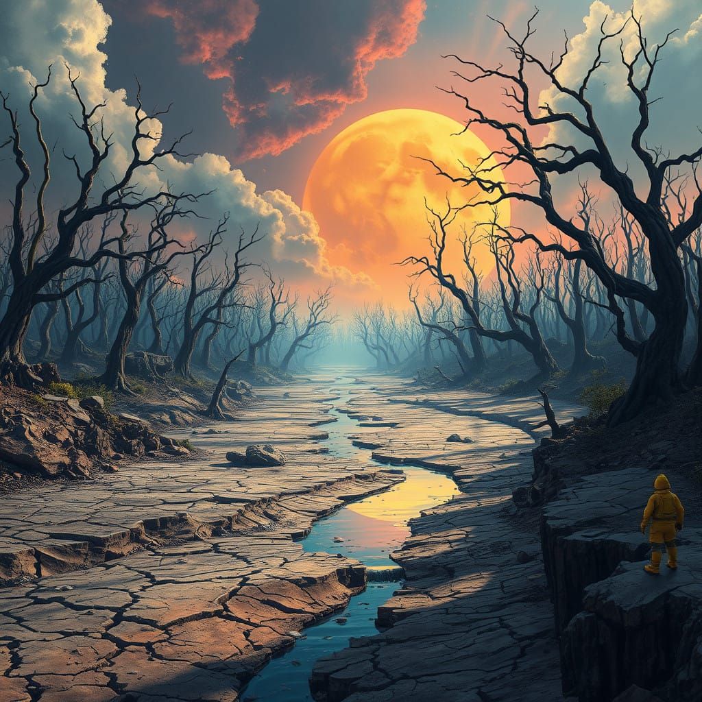 Barren Wasteland in Toxic Orange Haze