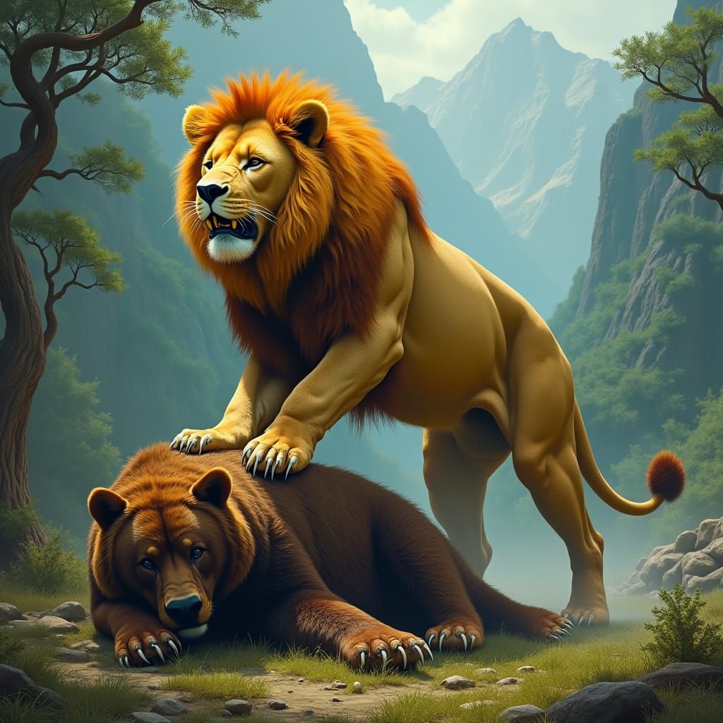 Lion's Victory: A Matte Painting of Power