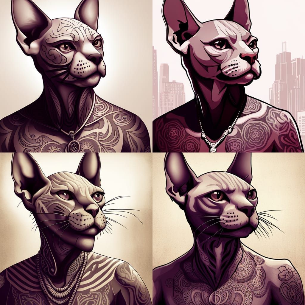 Chicano Sphynx Cat Portrait in Black and White