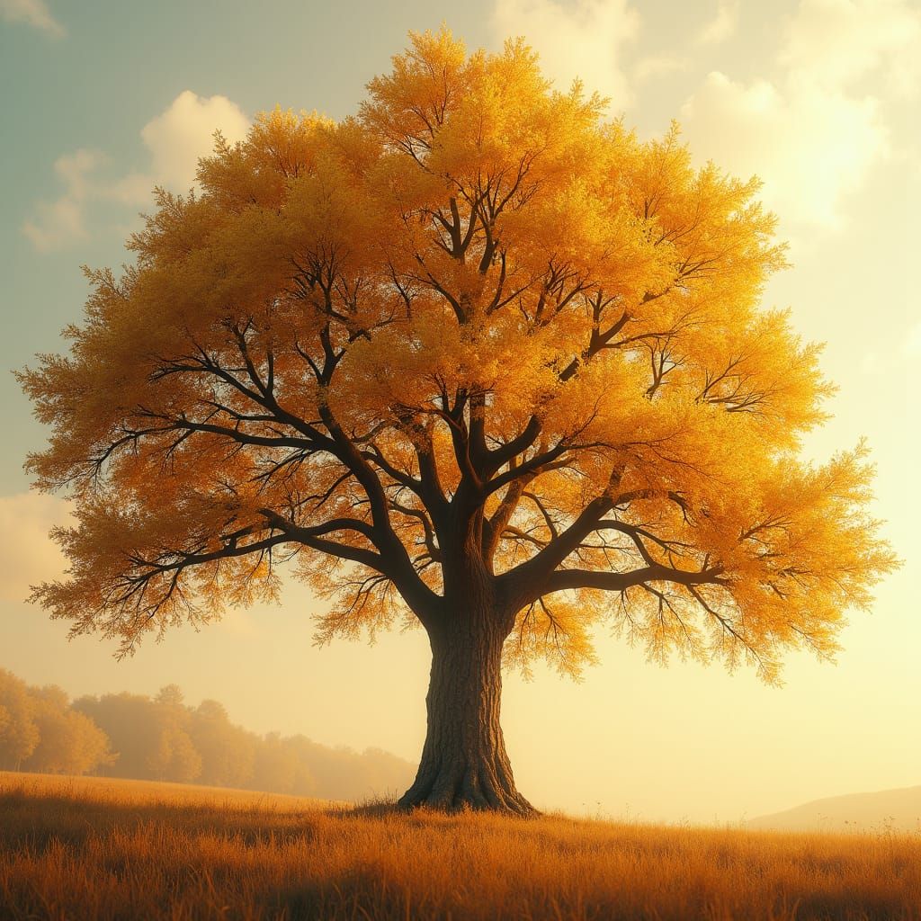 Golden Tree Reaching to the Sky: Landscape Photography