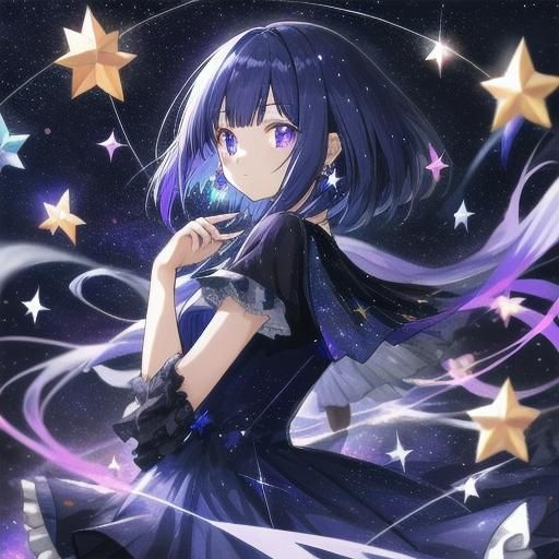 Anime Girl with Space Gems and Stars