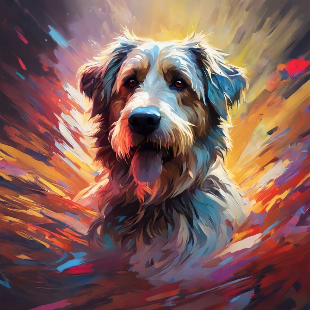 Shaggy Mixed-Breed Dog Digital Painting