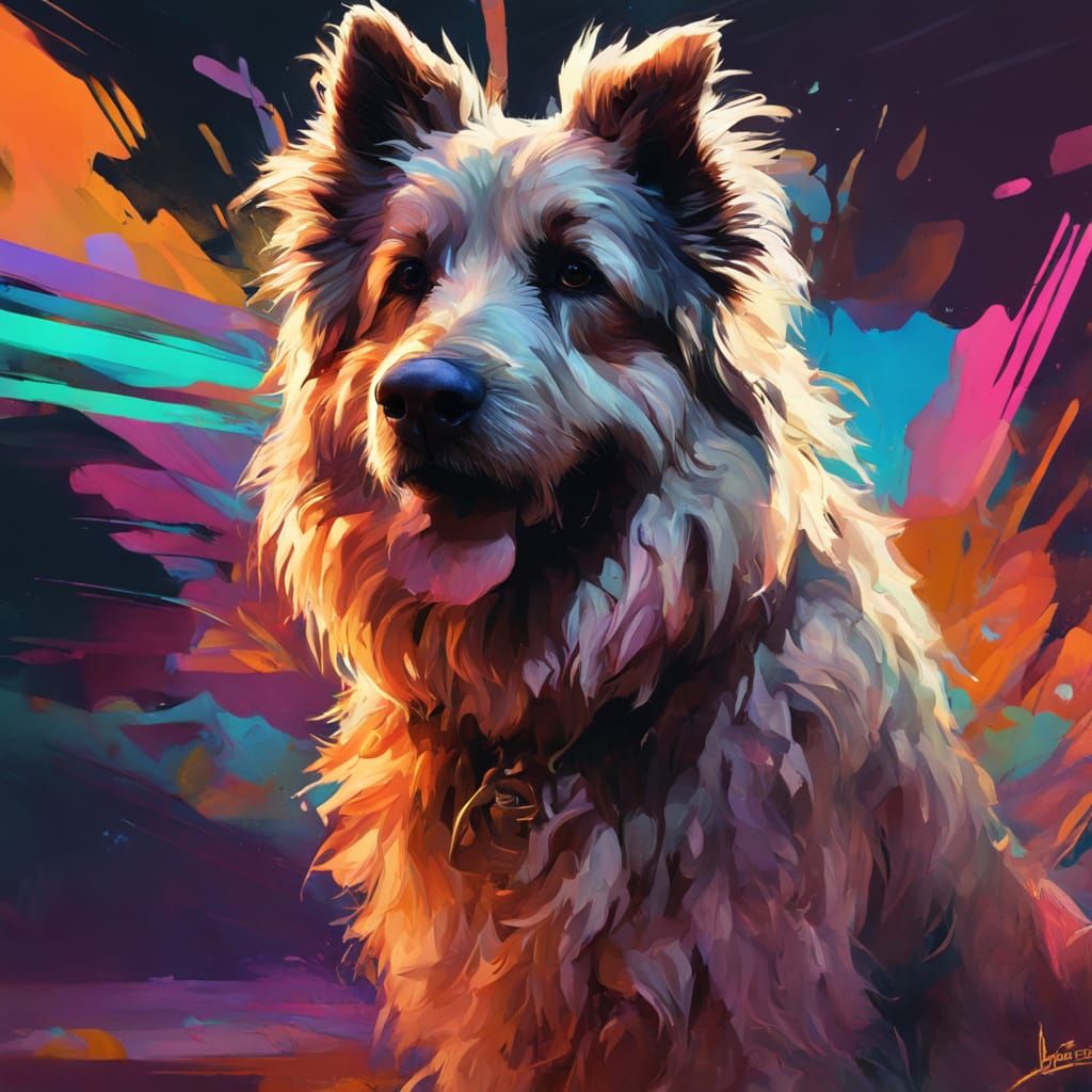 Shaggy Mixed-Breed Dog in Triadic Colors