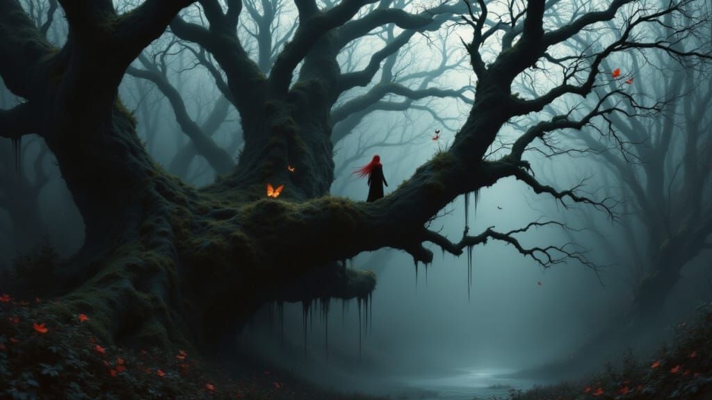 Ethereal Faun in Dark Forest Illusion