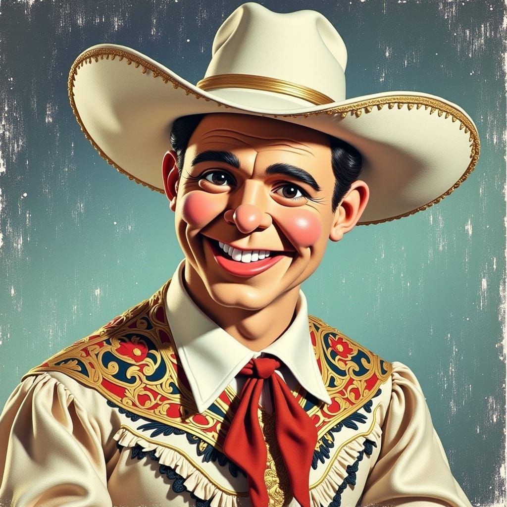 Whimsical Muppet Portrait in Vintage Western Style