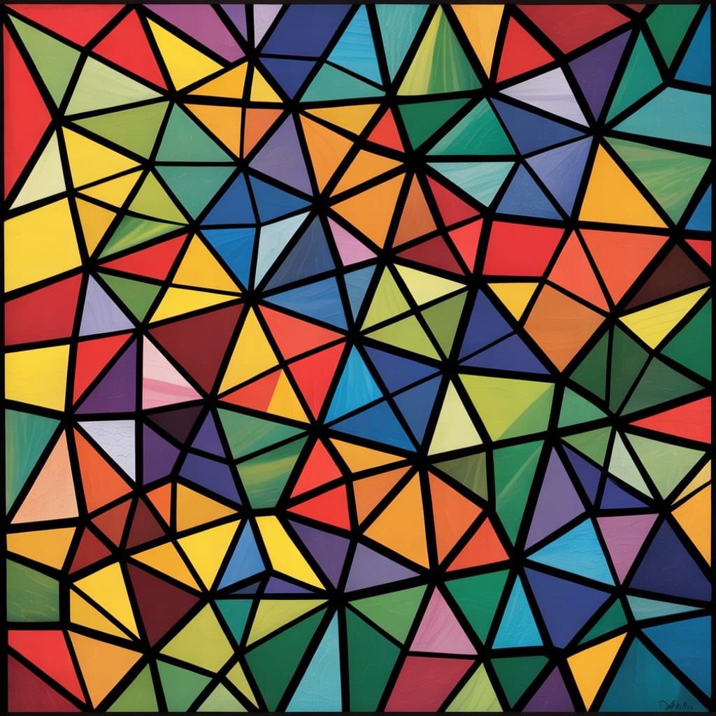 Vibrant Stained Glass Mosaic Art with Geometric Shapes