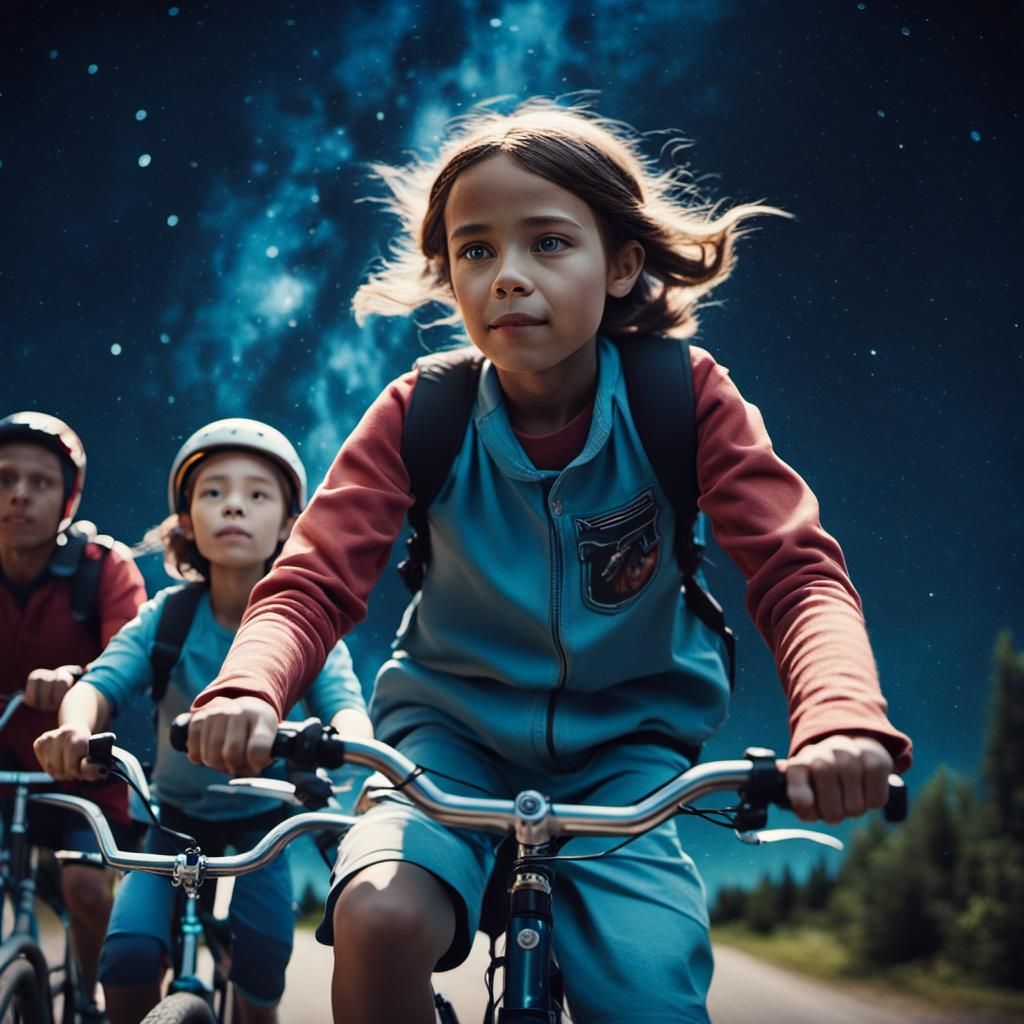 Children Cycle Through Space: Cinematic Film Still