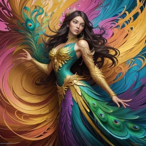 Dragon Peacock Woman in Abstract Expressionism