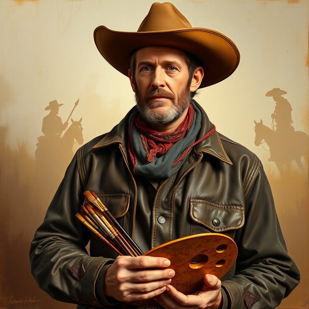 Cowboy Self-Portrait in Rustic Western Style