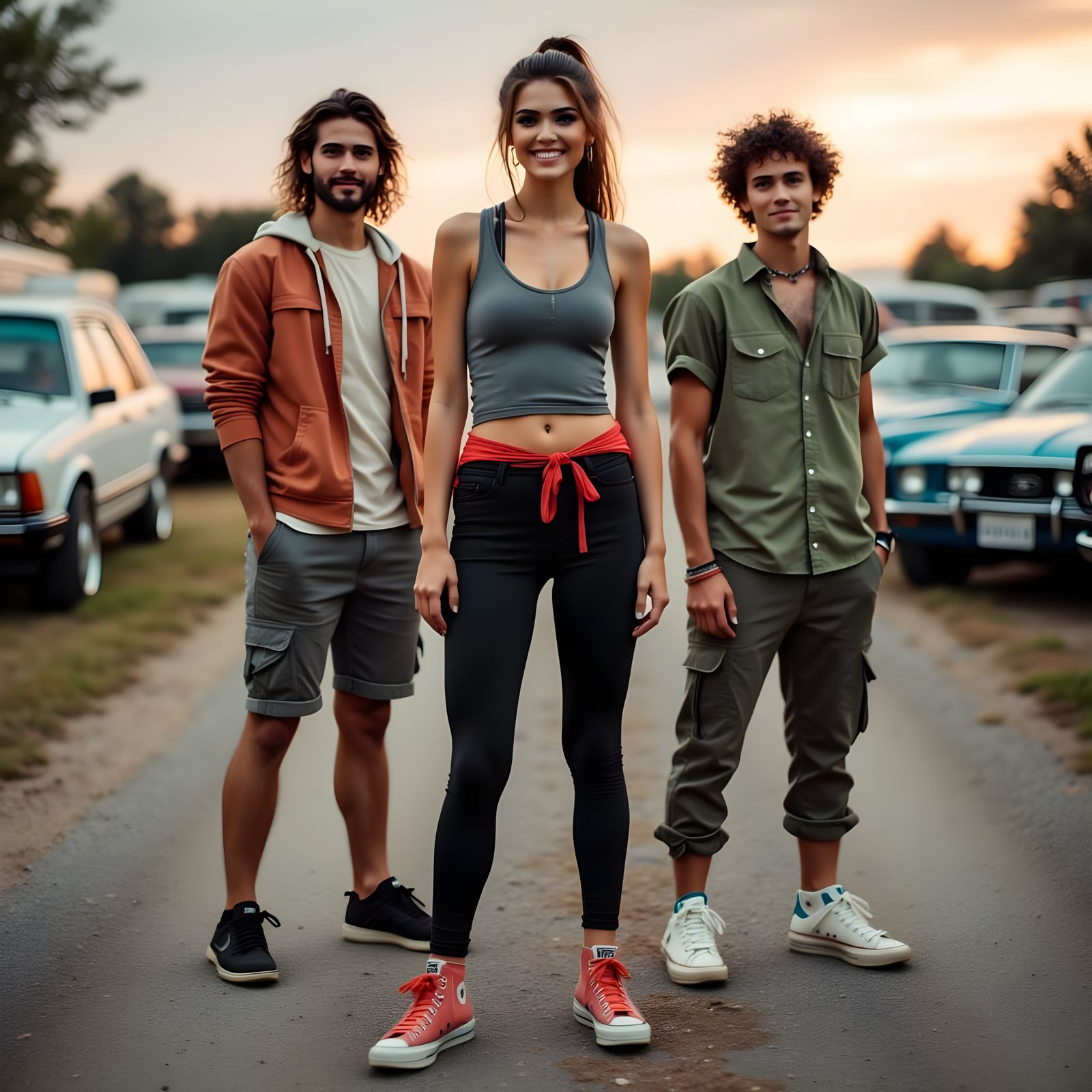 Young Woman Enjoying Concert with Friends in a Gravel Parkin...