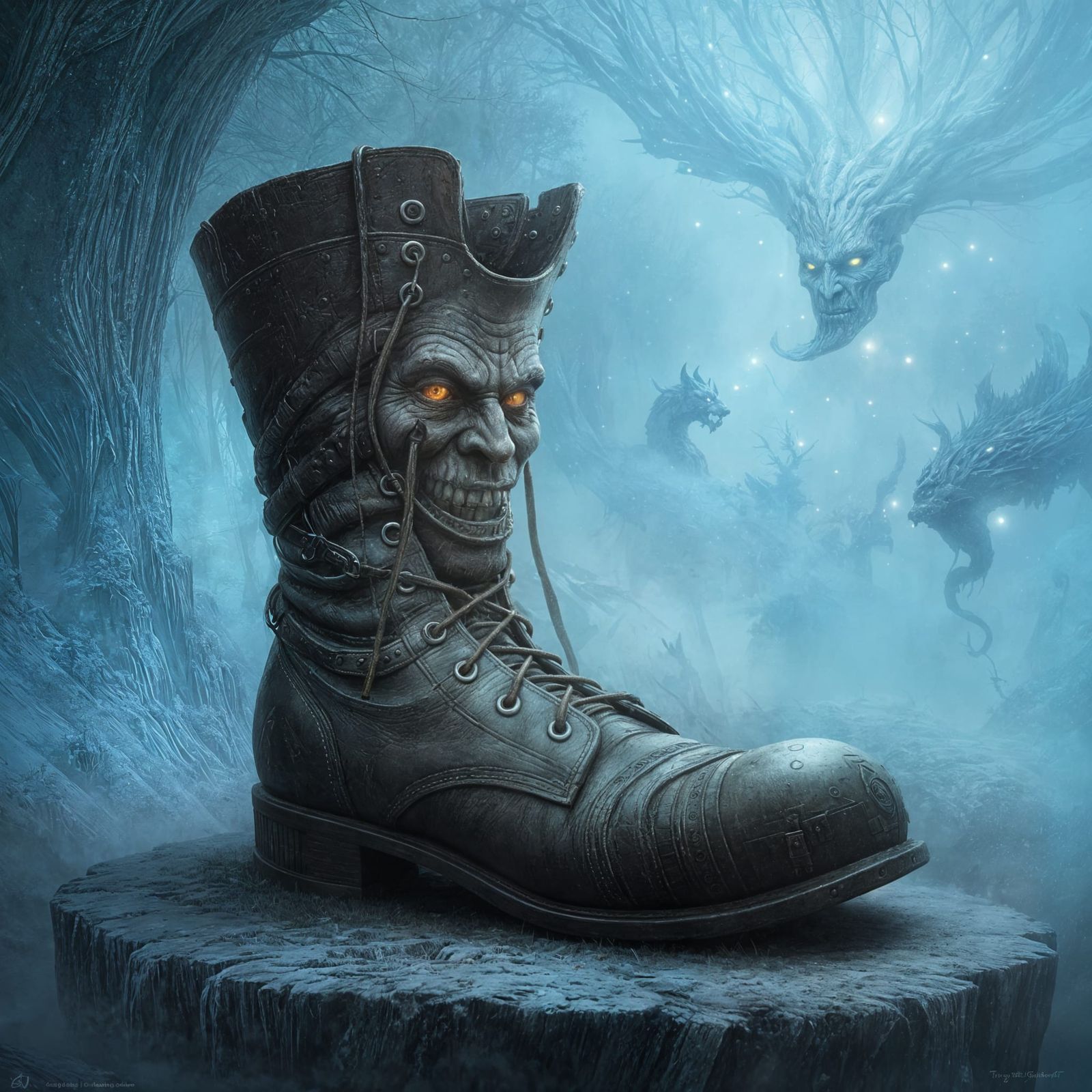 Sinister Old Boot With Ethereal Face