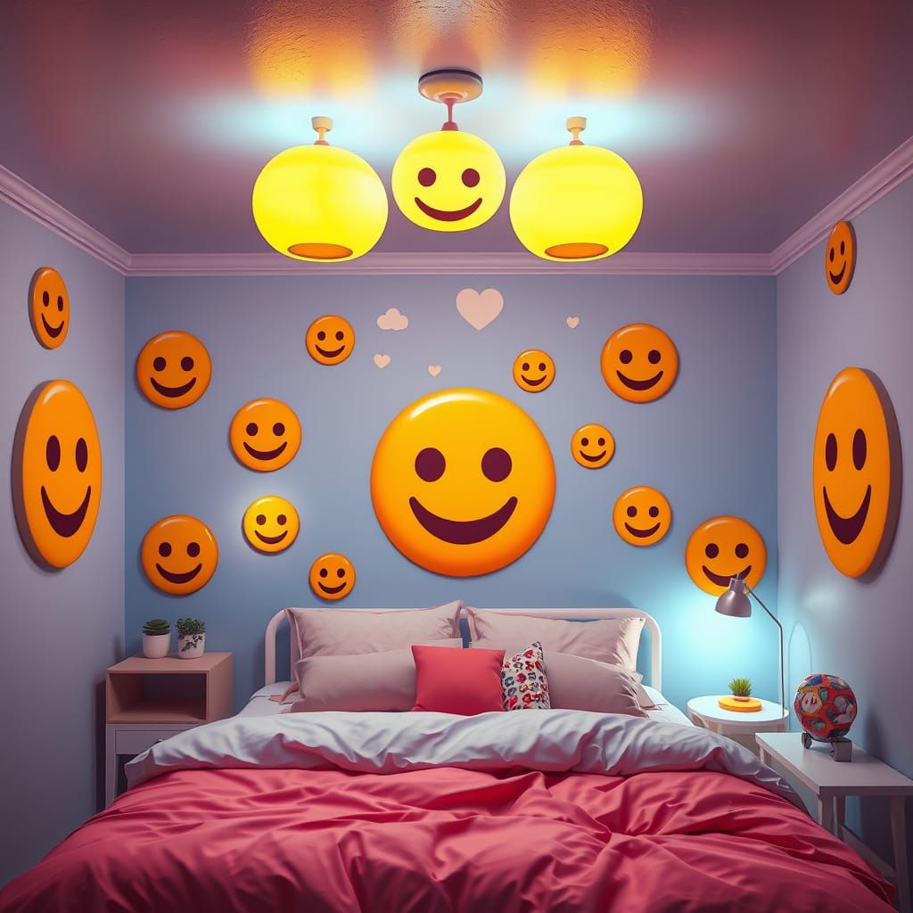 Cozy Emoji Bedroom with Cheerful Lighting
