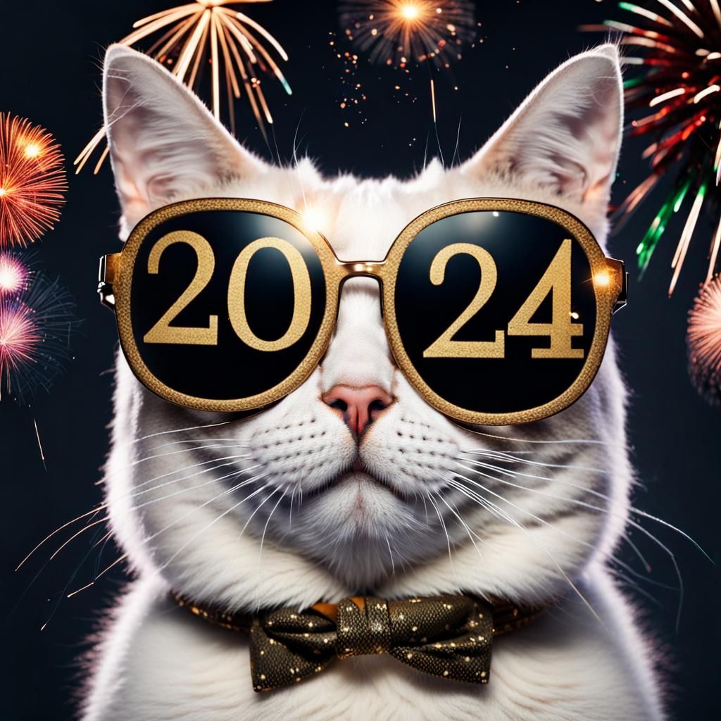 Cat Celebrates New Year 2024