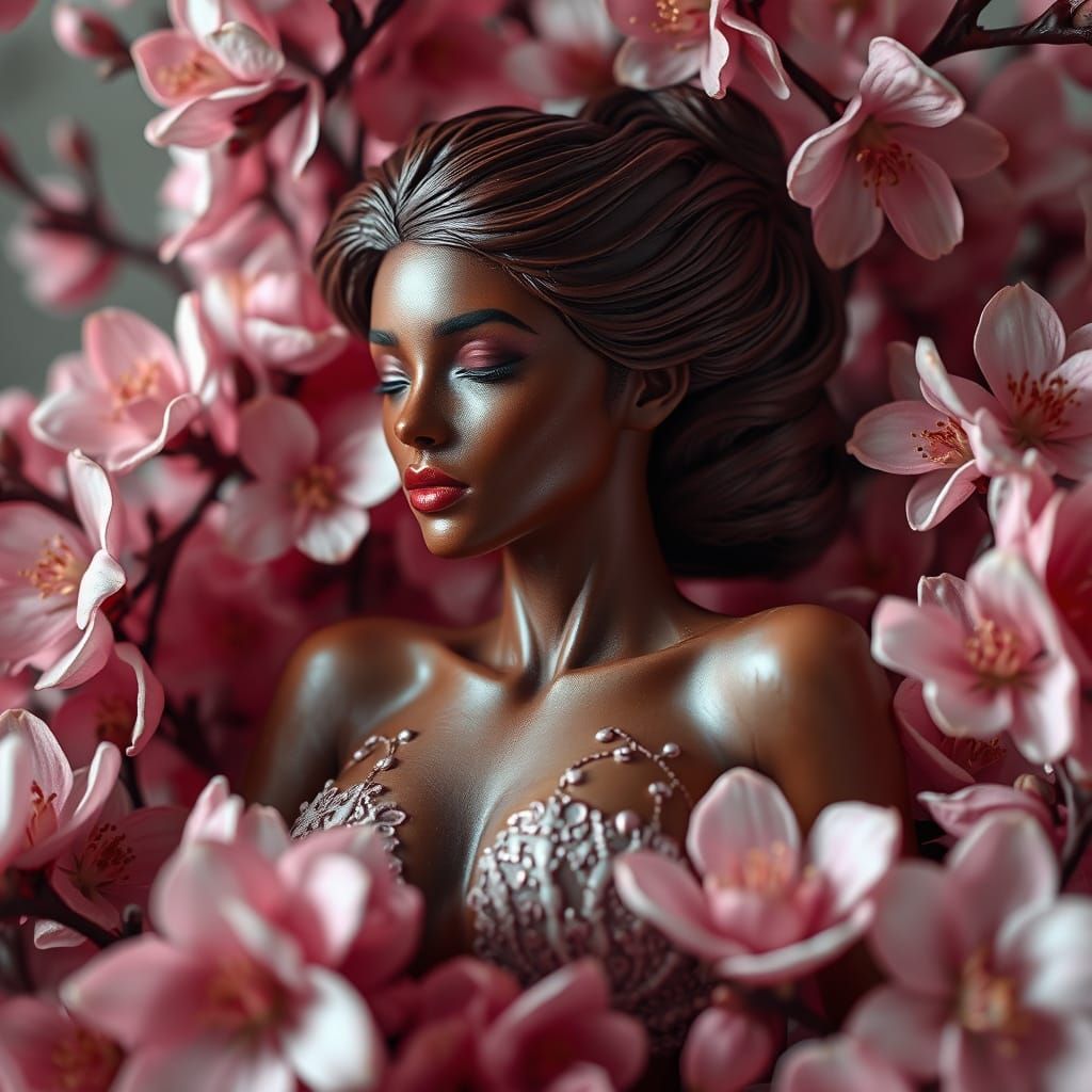 Woman Emerging from Cocoa Blossoms in Rococo Style